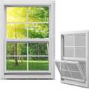 Pushglossy 24" x 36" Vinyl Single Hung Window Household Sliding Window with Double Pane Insulated Tempered Glass Lower Tilt Sash Screen Energy Efficient for House Mobile Home Basement Shed, White