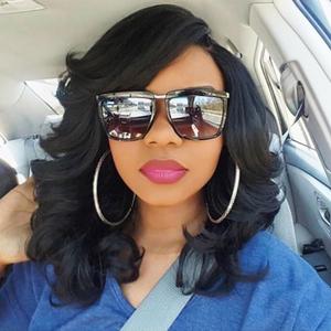 Lady Miranda Loose Wave Lace Part Wig Pure Color Nature Curly Synthetic Heat Resistant Weave Full Wigs for Women(Black) (16 Inch)