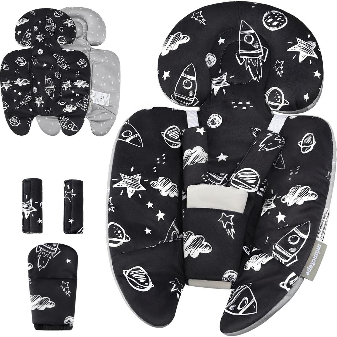 Infant Insert Compatible with 4moms Mamaroo & Graco Swing and Infant Car Seat, Stroller, Other Baby Swing, Rocker, Bouncer, Bassinet Newborn Insert Head & Body Support Cushion, Reversible Design (black)