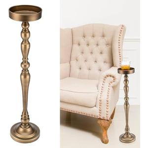 Yalikop Drink Table Pedestal Side Table Round Martini End Table Small Cocktail Drink Stand for Small Spaces Nightstand Bedroom Couch Chair Vintage Metal Decor, 5.74 x 5.74 x 25.98'', Brass (Novelty)