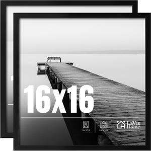 LaVie Home 16x16 Picture Frame 2 pack, Display Pictures 16 x 16 Poster Frame, 16x16 Black Photo Frame with HD Plexiglass, Picture Frames for Displaying Photos,Classic Collection