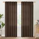 YoungsTex Brown Linen Curtains 84 Inch Length for Living Room, Chocolate Semi Sheer Drapes with Back Tab Rod Pocket Light Filtering for Bedroom Dining Farmhouse, 2 Panel, 52 X 84 Inch
