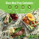FIT Strong & Healthy Glass Meal Prep Containers, 1 & 2 & 3 Compartments Adult Bento Box, Beige Food Storage Containers with Lids, Leak-Proof, Oven & Freezer Safe, 35 oz, 3 Pack Lunch Box