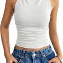 SOLY HUX Women's Cowl Neck Halter Top Open Back Sleeveless Tank Tops Draped Front Vest Shirts Solid White X-Small
