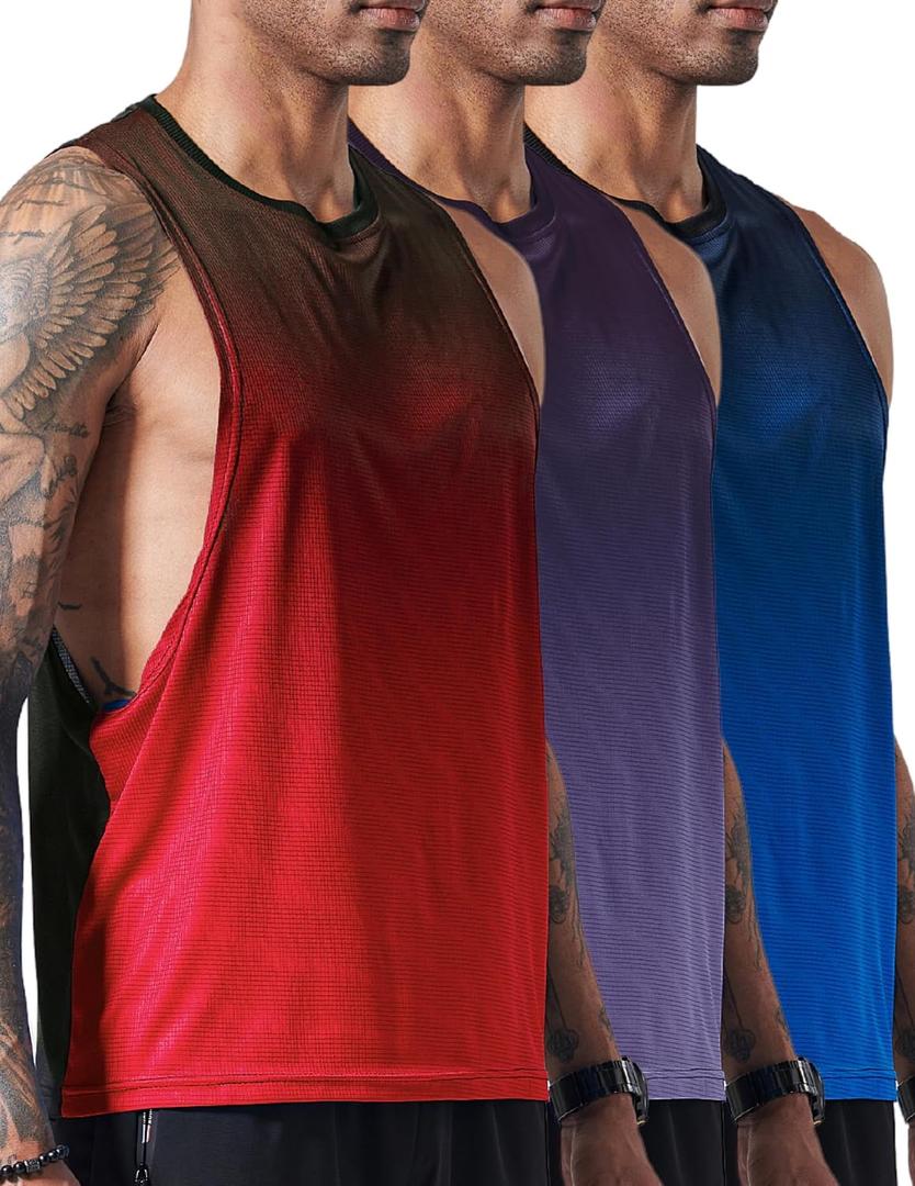 3 Pack Mens Drop Arm Muscle Tank Tops, Gym Bodybuilding Workout Stringers Sleeveless Cut Off Shirts (S)