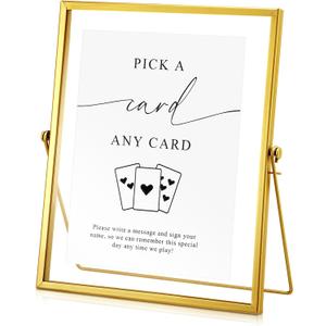 Wonderjune Please Sign Our Guestbook Sign for Wedding Playing Cards Guest Book Gold Floating Picture Frame Wedding Place Card Menu Holder 10x8 Inch(Card)