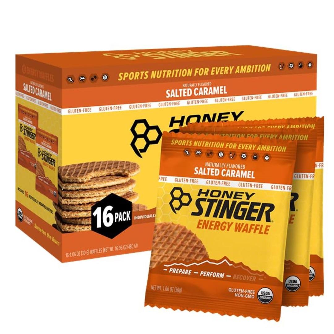 Honey Stinger Organic Gluten Free Salted Caramel Waffle, Energy Stroopwafel for Exercise, Endurance and Performance, Sports Nutrition for Home & Gym, Pre & Post Workout, Box of 16 Waffles, 16.96 Oz Best By Nov 04,2026