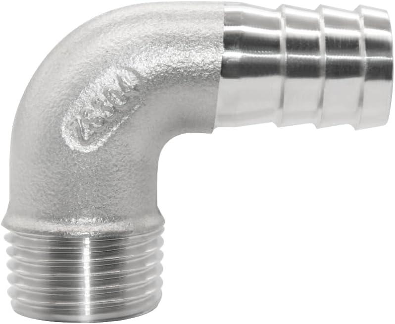 Joywayus Stainless Steel Hose Fitting 90 Degree Elbow 5/8" Barb x 1/2"NPT Male Pipe Water/Fuel/Air