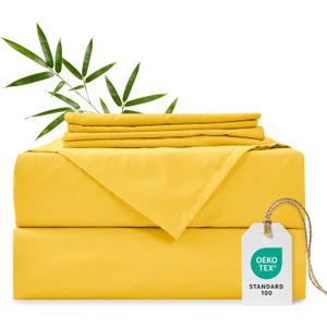 MCO Cooling Queen Sheets Set, Rayon Derived from Bamboo Sheets, Luxury & Silky Bedding Set with 16" Deep Pocket (Queen, Yellow)