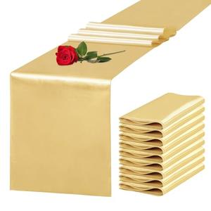 Yblut  Satin Table Runner 12 x 108 Inch Long Light Gold Silk Table Runner for Wedding Party Banquet Birthday Decoration