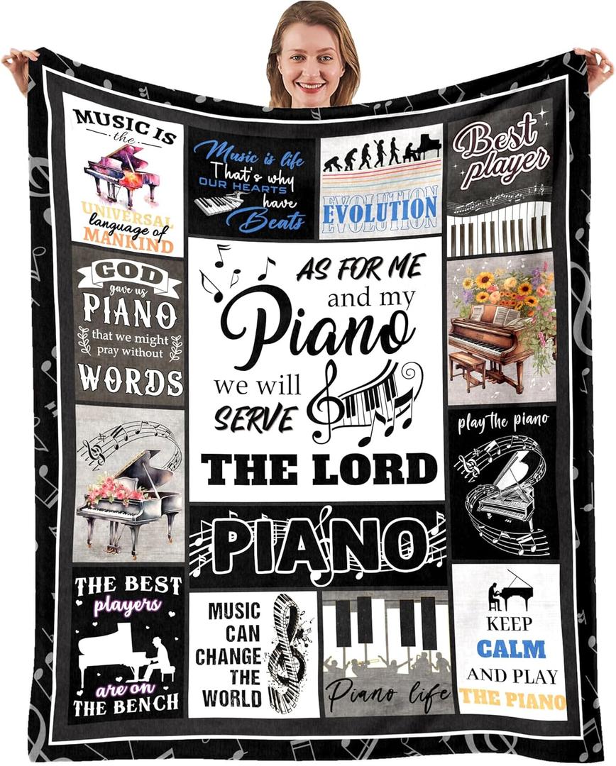 Piano Music Lover Gifts Throw Blanket, Pianos Decor Blankets, Music Gifts for Men Women, Gift for Piano Player, Soft Flannel Pianos Blanket for Couch Bed 50"X60"