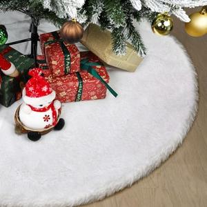 60 Inch Christmas Tree Skirt - Vonhen Extra Larger Thick Faux Fur Tree Skirt White Plush Skirt for Merry Chtistmas Party Christmas Tree Decoration