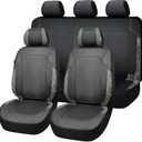 Flying Banner Synthetic Leather car seat Covers Full Set Front and Rear Bench Fashion Easy Installation Cup Holder Free (Black & Leopard Gray Print, Low Bucket - Full Set)