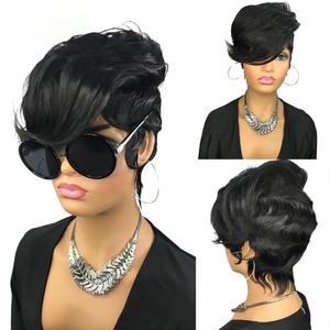 Pixie Cut Wig for Black Women Short Bob wig Human Hair Wig None Lace Front Wig Layered Full Machine Made Wig with Bangs 1B Color 150% Density