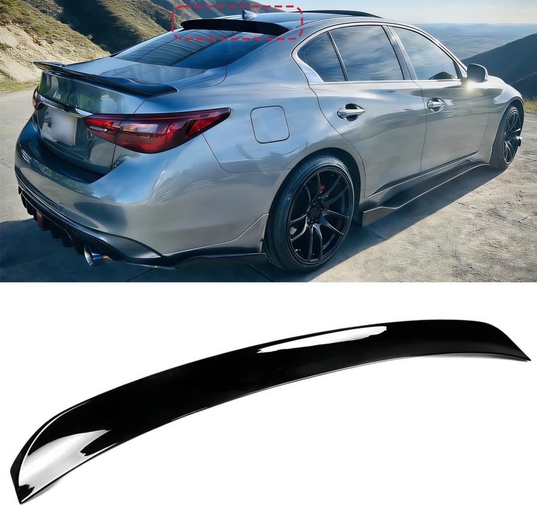 Roof Window Spoiler Compatible with Infiniti Q50 2014-2024, Gloss Black Rear Top Wing Fits for All Models Sedan 4-Door