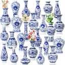 Maxcheck 24 Pcs Christmas Porcelain Blue and White Vase Mini Chinoiserie Bud Vase Vintage Ceramic Oriental Handmade Chinese Flower Jardiniere for Home Office Shelf Table Centerpieces Decor