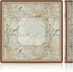 LZYRF Vintage Chinoiserie Cherry Blossom Mahjong Mat 31.5 x 31.5 in, Cottagecore Botanical Floral Bird Anti Slip and Noise Reduction Game Table Cover for Mahjong Dominoes Card Board Tile Games