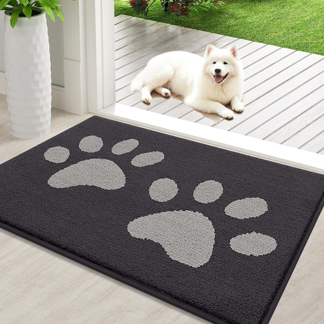 Buganda Dog Door Mat for Muddy Paws, Absorbent Dirt Trapper Washable Indoor Doormats, Non Slip Low-Profile Mud Mat for Dogs, Front Entrance Doormat for Inside Floor (36x24 Inches, Dark Grey), 36.0"L x 24.0"W x 0.6"Th