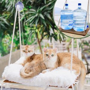 Large Cat Window Perch with Industrial-Grade Suction Cups - Solid Pine Wood Hammock Bed, Soft Cushion - 42 lb Capacity for Heavy Cats Inside