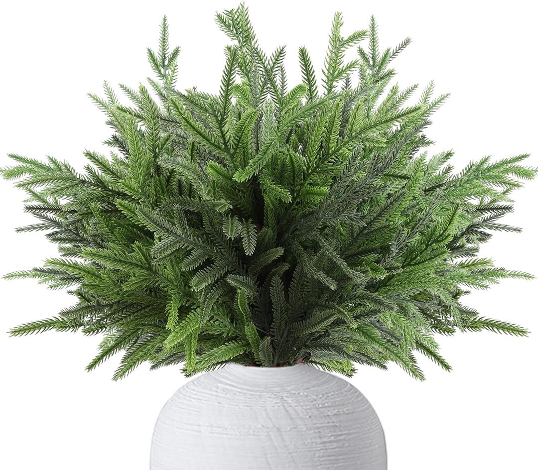 Cllayees 18 Artificial Norfolk Pine Stems - 8 Pack Real Touch Christmas Decorations Indoor, Modern Tabletop Greenery for Vases, Festive Home Decor (Faux Pine, Xmas Plants Decor)