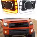 LED Fog Lights Bezel for Toyota Tundra 2021-2014 DRL Daytime Running Lights Amber Turn Signal Fog Lamps Cover