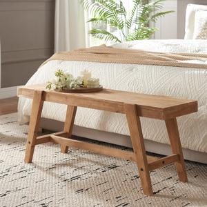 HOKYHOKY Farmhouse Solid Wood Entryway Bench – 43.4 Inches Rustic Long Bench, Dining Bench with Angled Legs, Hand-Finished Natural Grain, for Foyer, Hallway, Bedroom