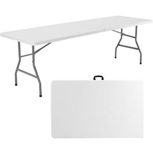 Sweetcrispy 8ft Folding Table Outdoor Indoor Heavy Duty Portable Desk with Carrying Handle for Camping Picnic Party (White)