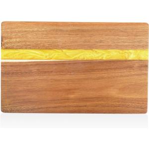 Acacia Wood Cutting Board with Resin Wave Design - Versatile Kitchen 13x8.5 Inches Chopping Board for Meat, Vegetables, Fruits, Cheese & Charcuterie, Elegant Serving Tray (Yellow)