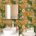 HAOKHOME Peel and Stick Wallpaper Boho Vintage Floral Contact Paper Self Adhesive Botanical Wall Paper for Accent Wall Caramel/Green 17.3in x 9.8ft