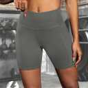 Women's Workout Running Shorts with Deep Pockets High Waisted Tummy Control Yoga Gym Spandex Biker Short Pants (Gray, M)