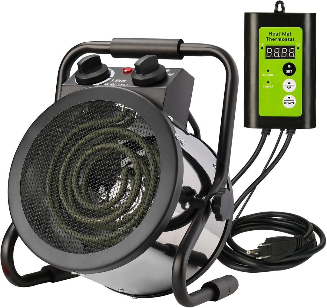 GNRZZT Greenhouse Heater with Digital Thermostat, Green House Heater for PlantsElectric Grow Tent Heaters, 1500W Fast Heating with Overheat Protection, Space Heater for Flower Room, Silvery