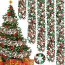 50Ft Christmas Snowflake Tinsel Garland Red Green Metallic Twist Hanging Garland with Snowflake Glitter Thick Tinsel Garlands Xmas Tree Decorations for Xmas Tree Fireplace Home Indoor Outdoor Decor