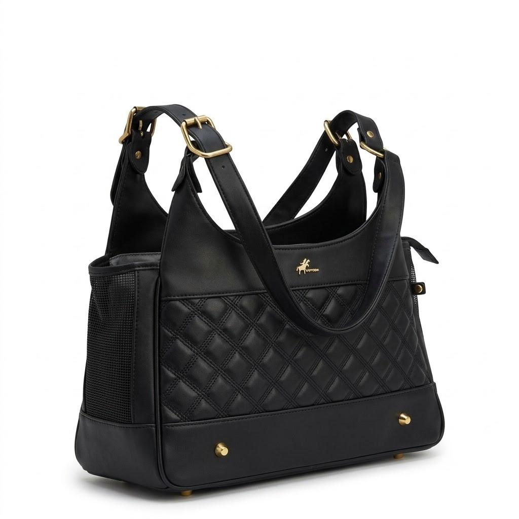 Elegant Embossed Leather Purse Carrier Black for Small Dogs Cats Teddy Poodle Pomeranian 15.3" L x 7.8" W x 8.26" H PBB02