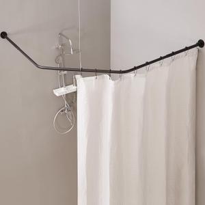 Corner Shower Curtain Rod, Diamond Shaped [Both Sides: 22" - 34.8", Middle: 28" - 43.7"] Adjustable Bathroom Bathtub Shower Rod with 12 Hooks & Ceiling Support (Matte Black)