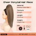 SEIKEA Cheer Ponytail Hair Piece, 16" Straight Cheerleader Hairpiece Ponytail Extension for Cheerleader Competition, Dance, White Blonde with Ash Brown Highlights