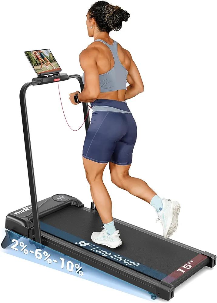 THERUN Walking Pad, 2 in 1 Foldable Treadmills for Home, 2.5HP Under Desk with Handle Bar, 16" Widened Running Belt, with Remote Control