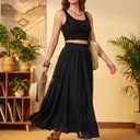 Scarlet Darkness Maxi Skirt for Women Boho Lace Flowy Long Renaissance Skirts with Pockets (S)