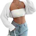 RoseSeek Women's Open Front Cropped Cardigan Bolero Shrug Knit Fall Sweater (White)