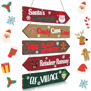 Patelai Christmas Wall Decor Santa Wood Door Sign Christmas Arrow Door Decoration Hanging Plaque Rustic Farmhouse Wreaths for Holiday Indoor Outdoor Porch