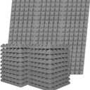 Musfunny Sound Proof Foam Panels, 12 Pcs 2" x 12" x 12" Acoustic Foam Panels Sound Absorbing Wall Panels for Studio Recording Office Home Studio (Gray)