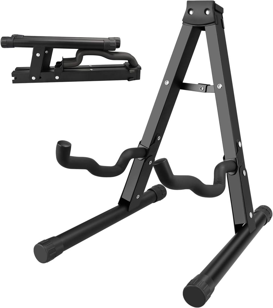 DkOvn 1 Pack Guitar Stand, A-Frame Folding Guitar Stand with Non-Slip Rubber and Foam Arms, for Acoustic Guitar, Electric Guitar, Bass, Ukulele, Banjo
