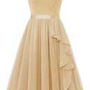 Women's Vintage Floral Lace Eyelashes Lace Wedding Guest Skater Short Prom Dress WT0212ChampagneM