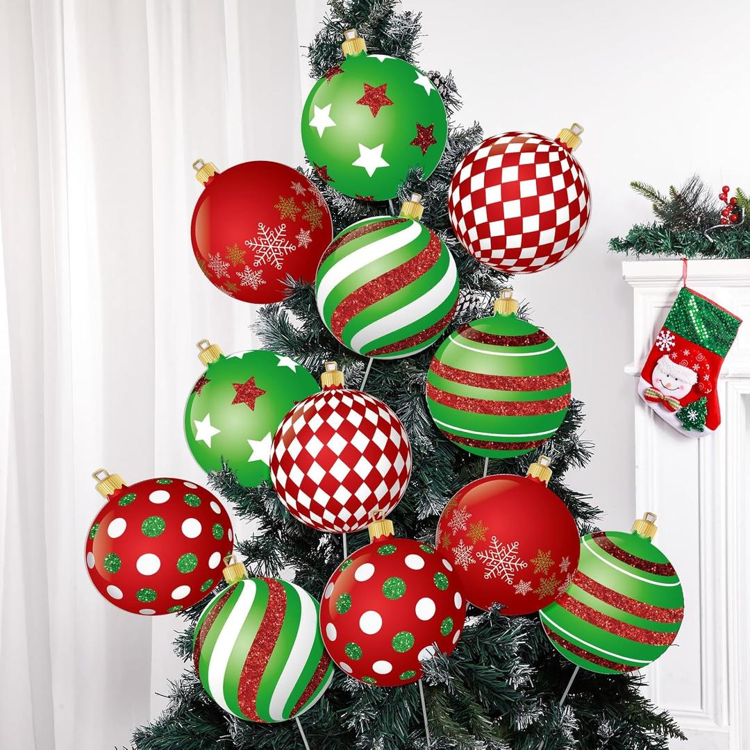 12pcs 2D Cardboard Large Red and Green Christmas Ornaments Tree Picks Decorations Candy Swirl Lollipop Peppermint Xmas Tree Topper Ornaments for Home Office Winter Holiday Xmas Party Supplies