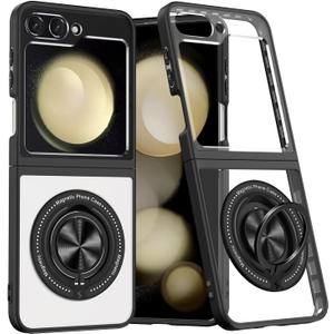 Magnetic Case for Samsung Galaxy Z Flip 6 / Flip 7 FE, Matte Black | Compatible with MagSafe, Military Grade, Shockproof, Slim fit, Ring, Kickstand