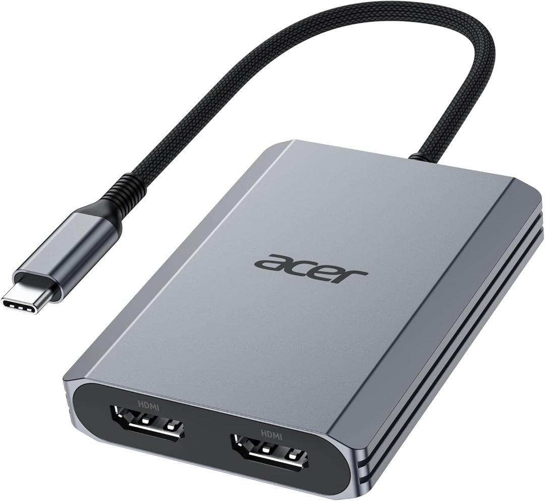 Acer USB C to Dual HDMI Adapter 4K@60Hz, 4-in-1 HDMI Splitter for Dual Monitors with 100W PD, USB 3.0, Docking Station Dual Monitor Compatible with Acer, MacBook Air/Pro, Dell XPS, HP, etc