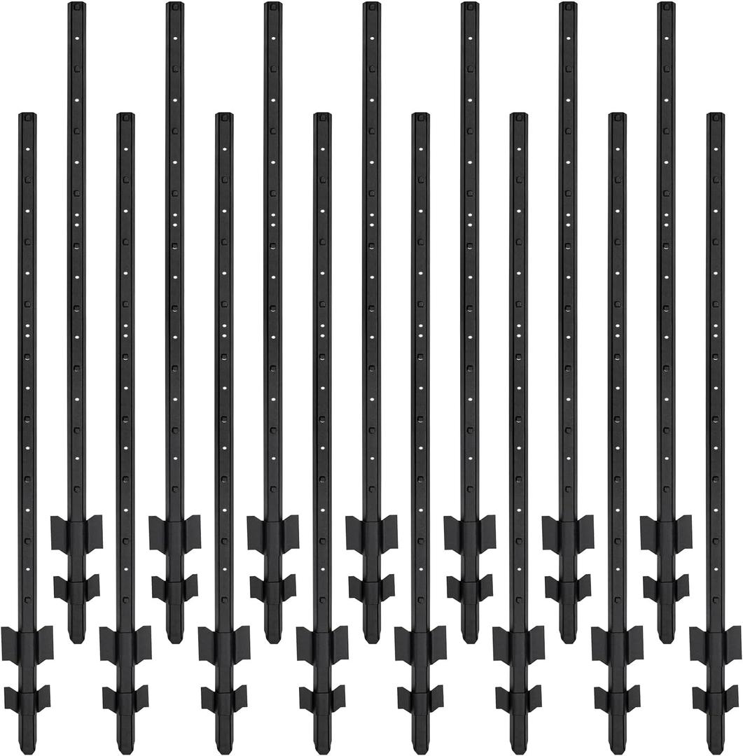 Fence Posts 4 Feet, Heavy Duty Metal Fence Post with U-Channel, Steel Fence U Post for Wire Fencing Steel Post for Yard, Outdoor Wire (Black - Set 15)