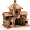 Bird Houses for Outside, Wooden 6 Hole Bird House Room for Multiple Birds, Outdoors Hanging Birdhouse Nesting Box for Garden, Bird Hotel for Wren Chickadee Sparrow