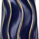 7.5" Blue Ceramic Vase - Minimalist Blue and Gold Flower Vase, Blue Decor Small Pampas Grass Vase, Boho Decorative Centerpiece Vase for Home Decor, Table, Shelf, Mantel, and Entryway