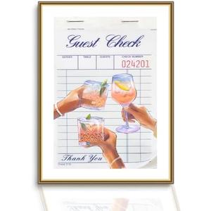 Pack of 2 Guest Check Wall Art Retro Trendy Cocktail Poster Trendy Bar Cart Wall Decor Room Aesthetic Canvas Picture Painting Colorful Champagne Print Happy Hour Pink Girly Preppy Style Unframed Size: 12x16