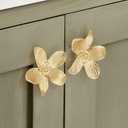8 Pack 2.4 Inch Brushed Gold Flower Cabinet Knobs, Vintage Floral Drawer Pulls Decorative Dresser Handles for Furniture, Vanity, Closet, Bathroom Unique Antique Hardware